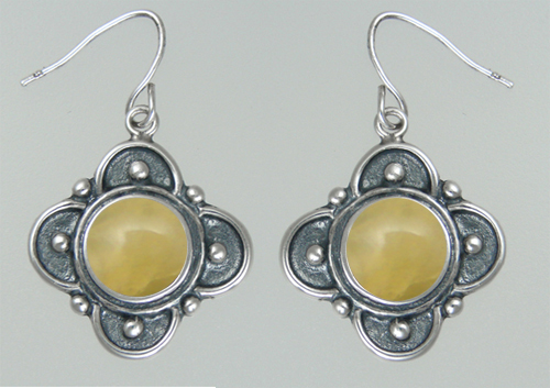 Sterling Silver And Yellow Jade Gemstone Drop Dangle Earrings